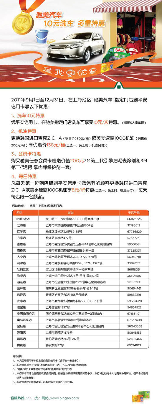 平安银行信用卡 驰美10元洗车 ，卡宝宝网