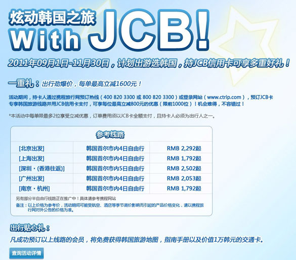 浦发信用卡炫动韩国之旅 With JCB，享更多好礼！卡宝宝网