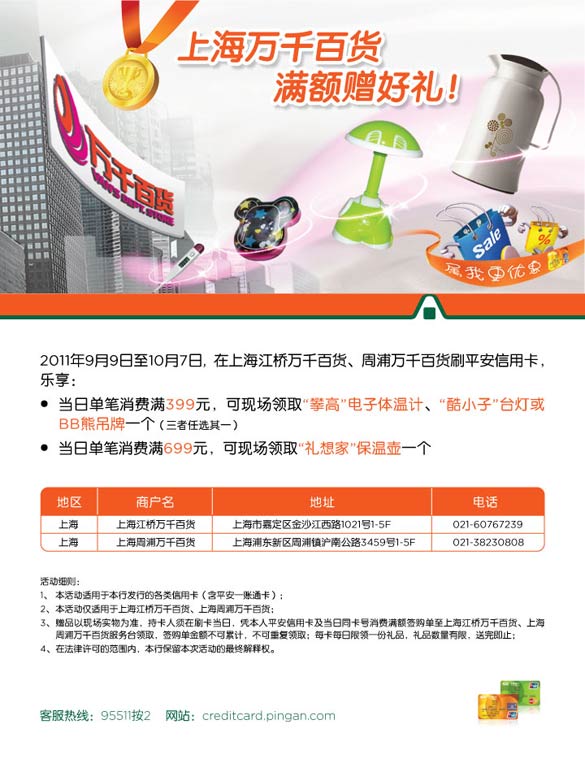 刷平安银行信用卡 万千百货满额赠好礼，卡宝宝网