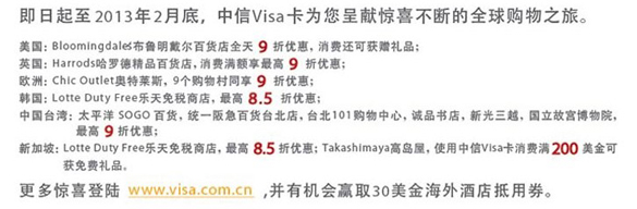 [全国]中信VISA卡携手呈现15%海外购物优惠,卡宝宝网